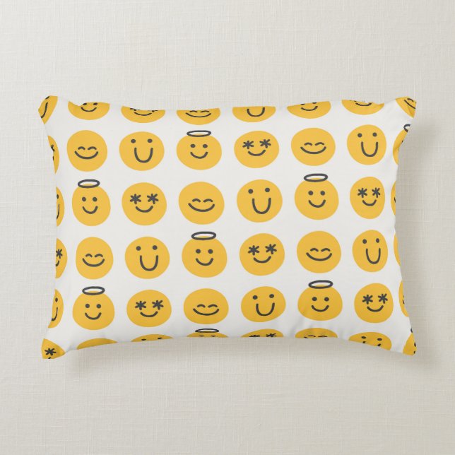 Free hand happy emoji seamless pattern. Positive e Accent Pillow (Front)