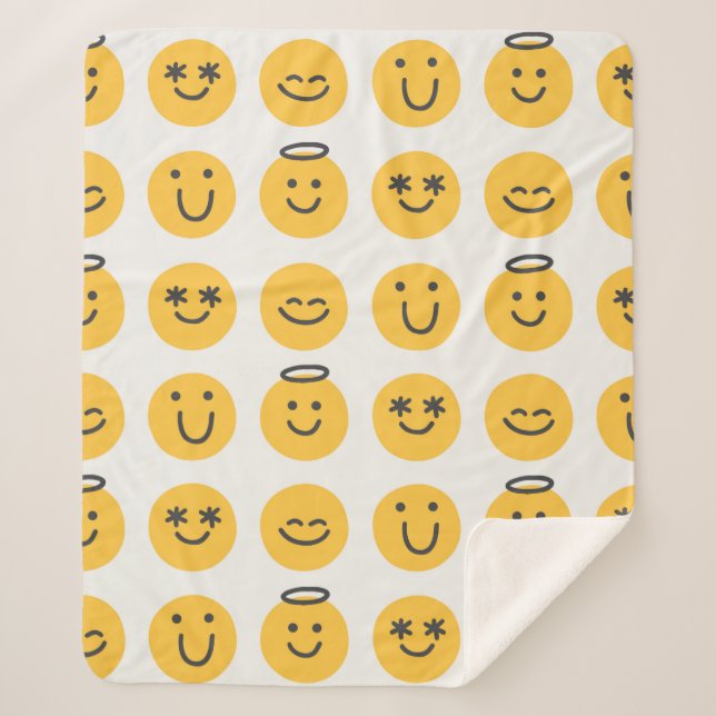 Free hand happy emoji seamless pattern. Positive e Sherpa Blanket (Front)