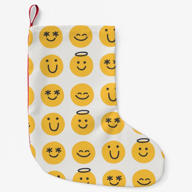 Free hand happy emoji seamless pattern. Positive e Small Christmas Stocking (Front)