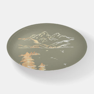 Free hand sketch of minimal Mountains Evergreens Paperweight