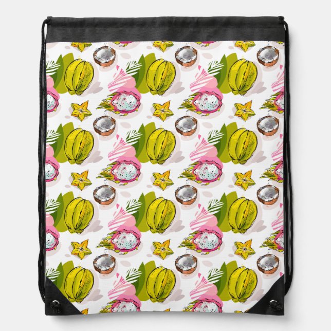 Free Hand Textured Fruit Pattern Drawstring Bag (Front)