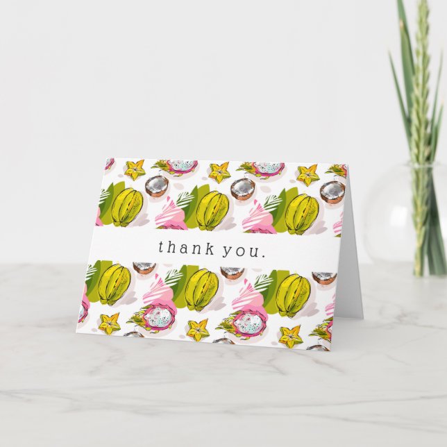 Free Hand Textured Fruit Pattern Letterpress Thank You Card (Front)