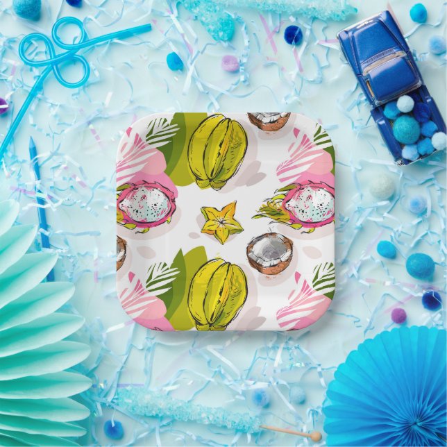 Free Hand Textured Fruit Pattern Paper Plates (Party)