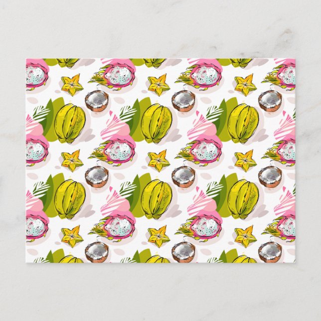 Free Hand Textured Fruit Pattern Postcard (Front)