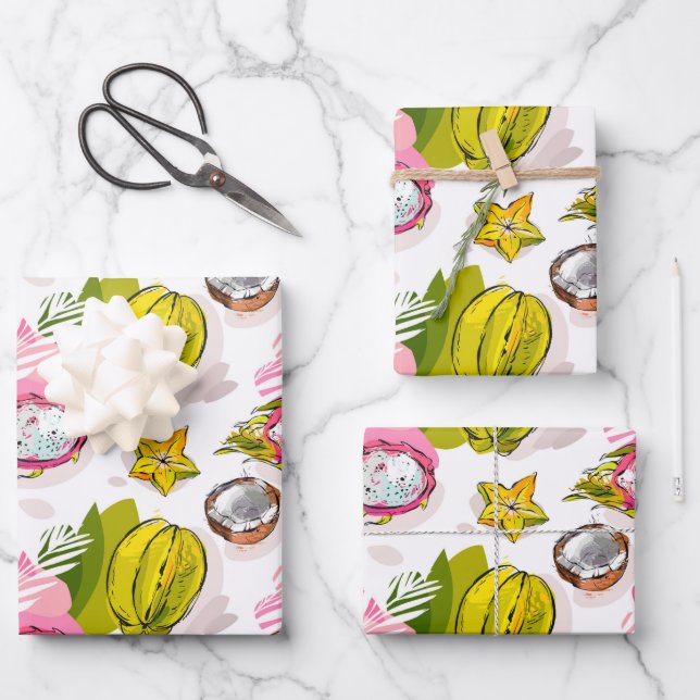 Free Hand Textured Fruit Pattern Wrapping Paper Sheets (Front)