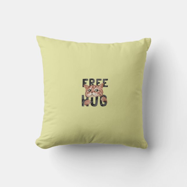 Free Hug Cat Design Pillow | Cozy Feline Lover's  (Front)