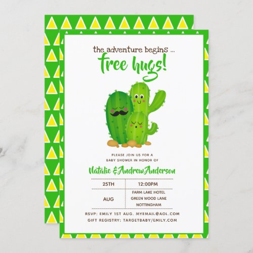 Free Hugs Cacti Family Modern Yellow Green Invitation