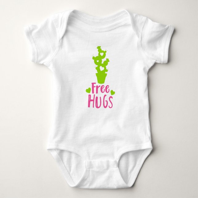 Free Hugs, Cactus, Cacti, Succulent, Plant, Hearts Baby Bodysuit (Front)