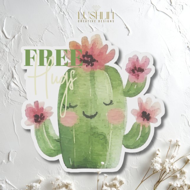 Free Hugs Cactus – Cute Succulent Plant Desing Sticker (Creator Uploaded)