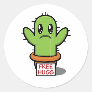 Free Hugs - Cactus Funny Humor Classic Round Sticker