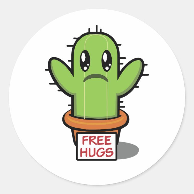 Free Hugs - Cactus Funny Humor  Classic Round Sticker (Front)