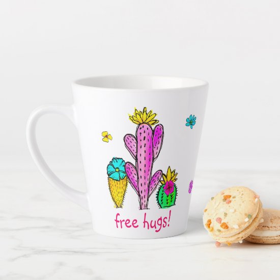 Free Hugs Cactus Garden Watercolor Flowers Trendy Latte Mug