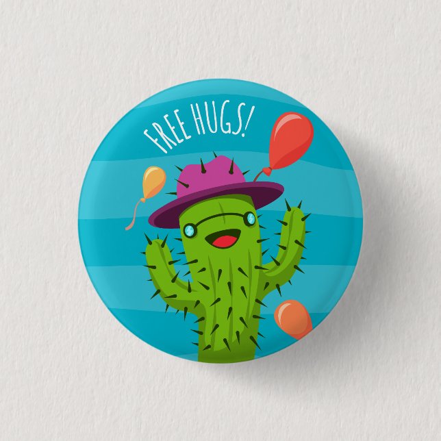 Free Hugs Cactus Illustration - Funny Badge Pinback Button (Front)