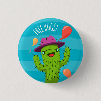 Free Hugs Cactus Illustration - Funny Badge Pinback Button
