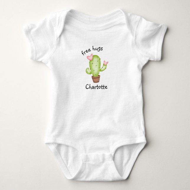 Free Hugs Cactus | Sweet Custom Name Baby Bodysuit (Front)
