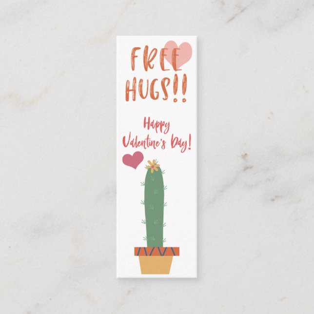 Free Hugs!  Cactus Valentine Mini Bookmark Business Card (Front)