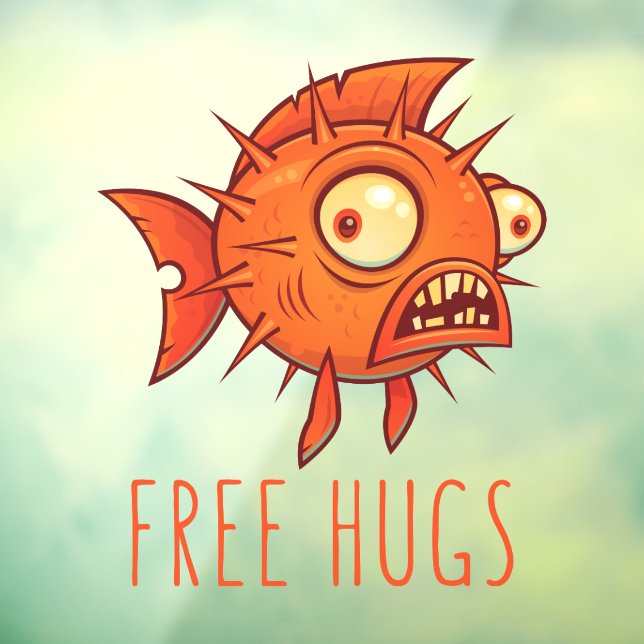Free Hugs Cartoon Blowfish Window Cling (Sheet 3)