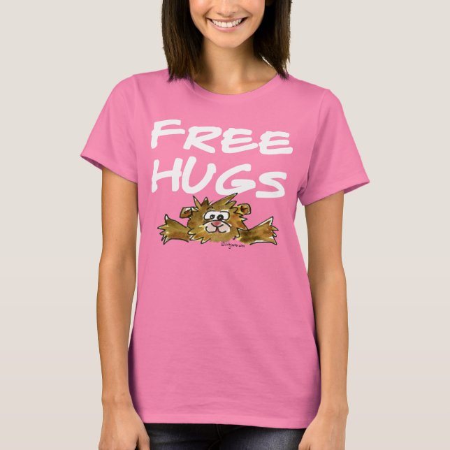 Free Hugs Cartoon Hamster White Text  T Shirt (Front)