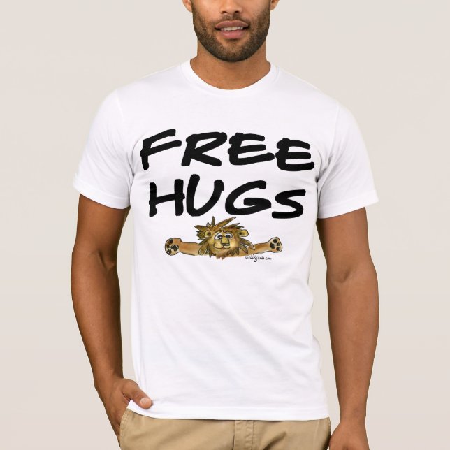 Free Hugs Cartoon Lion T Shirt (Front)
