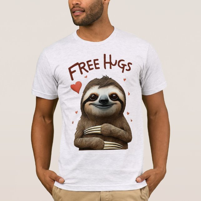 Free Hugs cool Sloth Giving Free Hugs T-Shirt (Front)