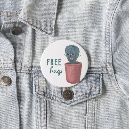 FREE HUGS CRAZY CACTUS LADY funny Button