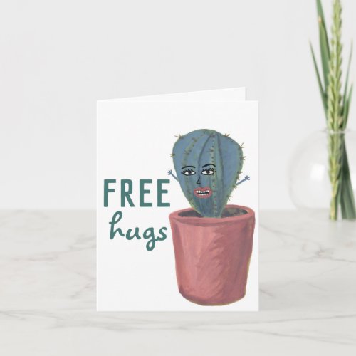FREE HUGS CRAZY CACTUS LADY funny card