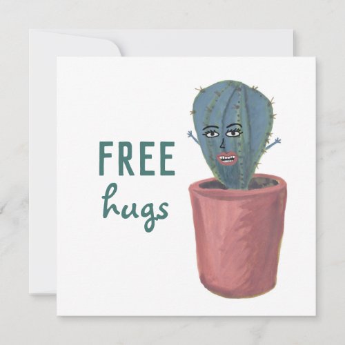 FREE HUGS CRAZY CACTUS LADY funny card