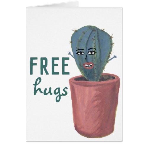 FREE HUGS CRAZY CACTUS LADY Funny Cute Card