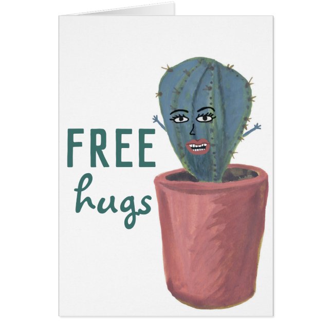 FREE HUGS CRAZY CACTUS LADY Funny Cute Card (Front)