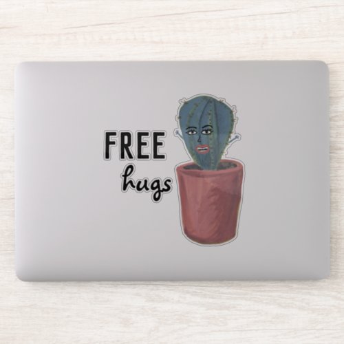 FREE HUGS Crazy Cactus Lady Funny Watercolor Sticker