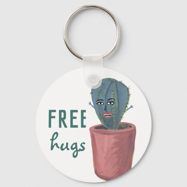 FREE HUGS CRAZY CACTUS LADY KEYCHAIN (Front)