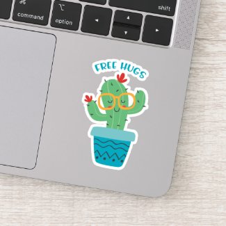 Free Hugs Cute Planted Cactus Character Sticker