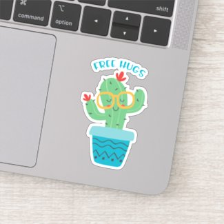 Free Hugs Cute Planted Cactus Character Sticker