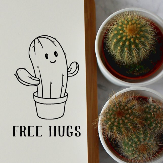 Free Hugs Cute Smiling Cactus Rubber Stamp