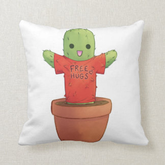 FREE HUGS - Friendly Cactus Design Throw Pillow