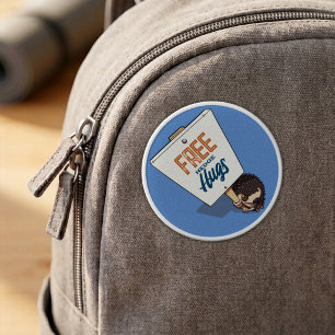 Free Hugs Funny Cartoon Hedgehog Sign Protestor Patch