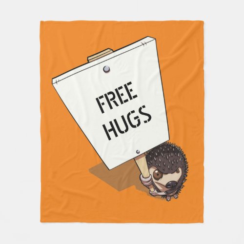 Free Hugs Funny Hedgehog Placard Cartoon Fleece Blanket