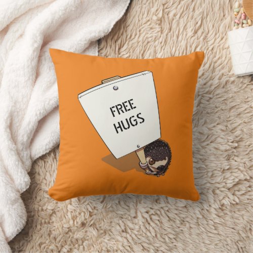 Free Hugs Funny Hedgehog Protestor Placard Cartoon Throw Pillow
