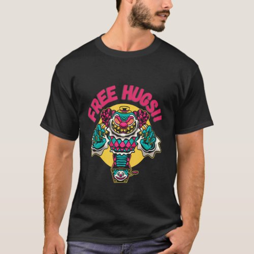 Free Hugs Halloween Scary Clown Jack In The Box Ho T_Shirt