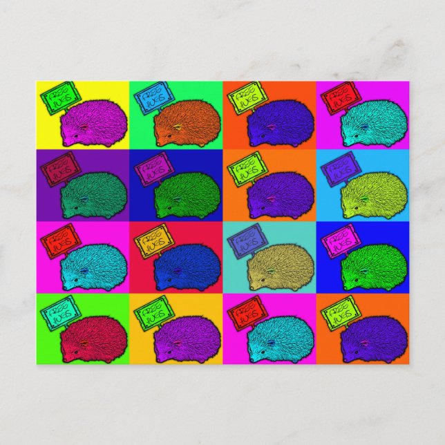 Free Hugs Hedgehog Colorful Pop Art Popart Postcard (Front)