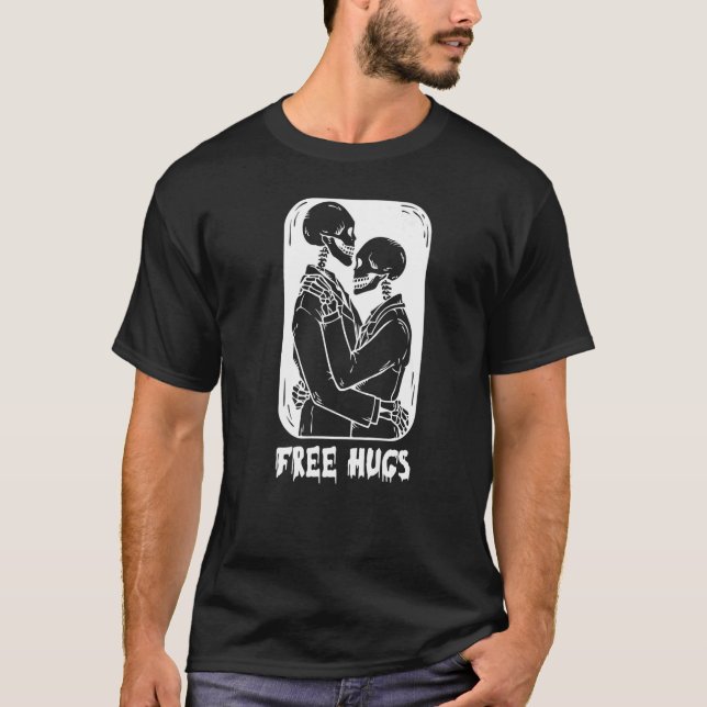 Free Hugs Kiss Skeleton Men Gay Skeletons Hug T-Shirt (Front)