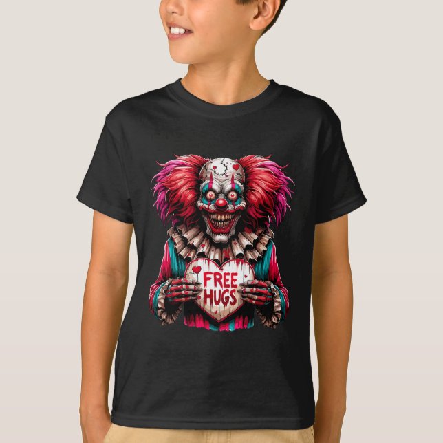 Free Hugs Scary Clown Valentine Halloween Horror  T-Shirt (Front)