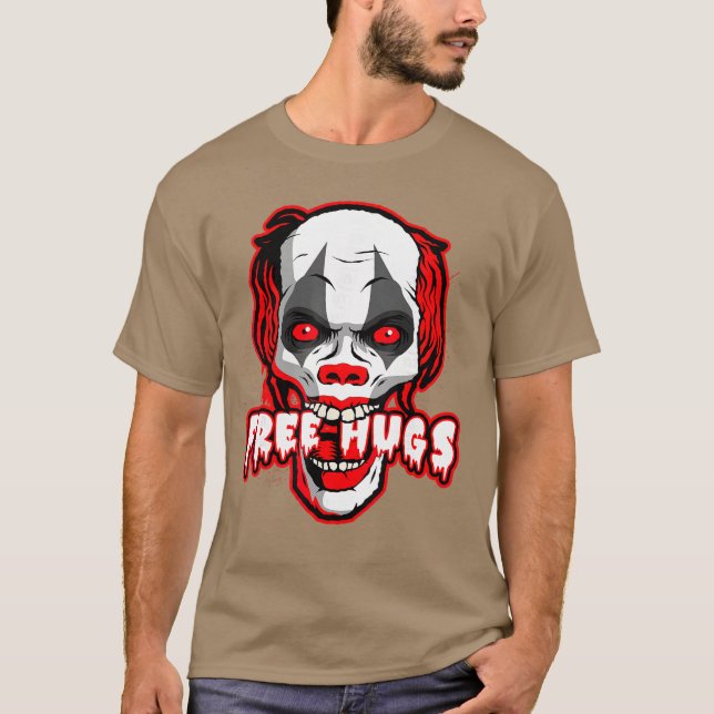 Free Hugs Smiling Evil Killer Scary Clown Horror H T-Shirt (Front)