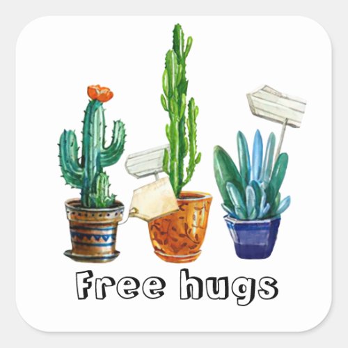 Free hugs succulents cactus plants personalize square sticker