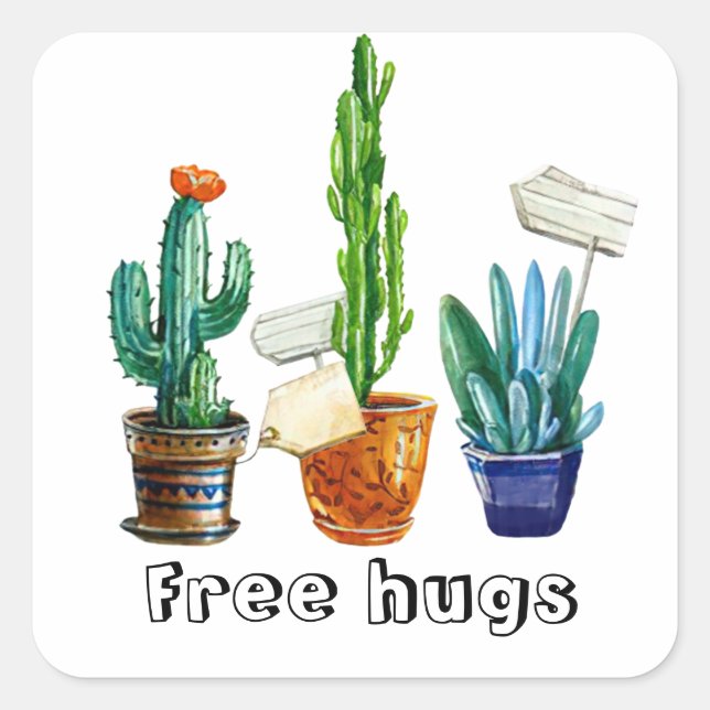 Free hugs succulents cactus plants personalize square sticker (Front)