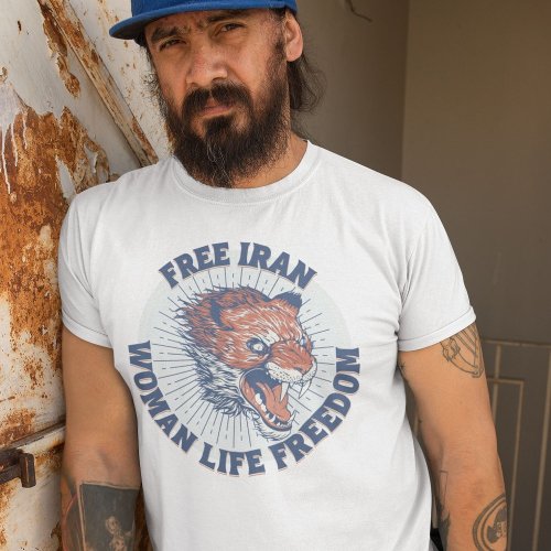 Free Iran Protest  Angry Lion Blue T_Shirt