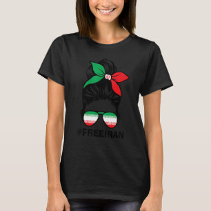 Free Iran Women Life Freedom Messy Bun Iranian Fla T-Shirt