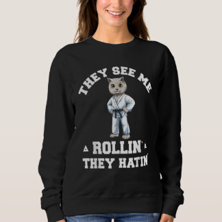 Free Jiu Jitsu Rollin Cute BJJ Grappling Cat Sweatshirt