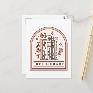 Free library neighborhood book box postcard