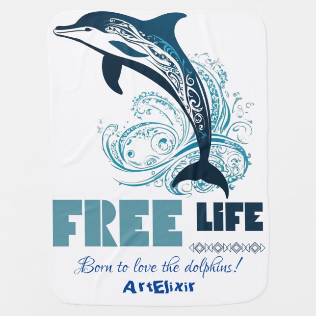 Free Life White Tribal Dolphin Baby Blanket (Front)